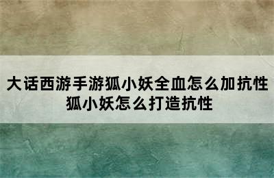 大话西游手游狐小妖全血怎么加抗性 狐小妖怎么打造抗性